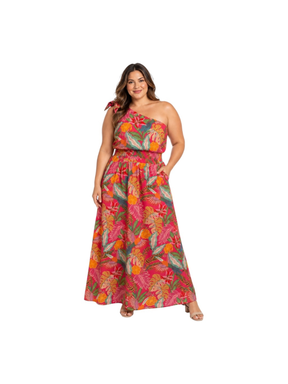 Gibson Latimer XXL One Shoulder Tropical Floral Maxi Dress NWT